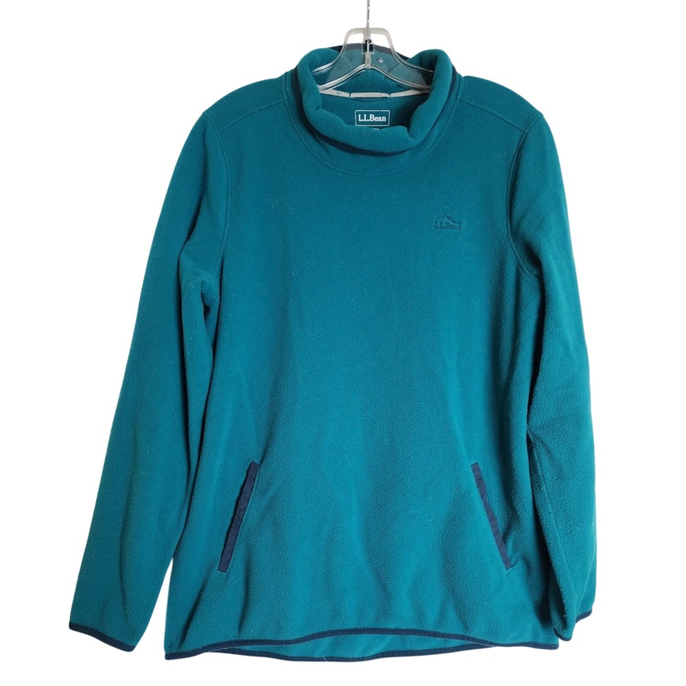LLBean Teal Fleece Pullover Mock‎ Neck Pockets Women's L REG